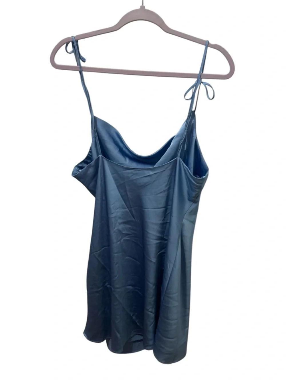 Abercrombie & Fitch Satin Blue Tie Shoulder Midi Dress Size Large Petite - Picture 3 of 5